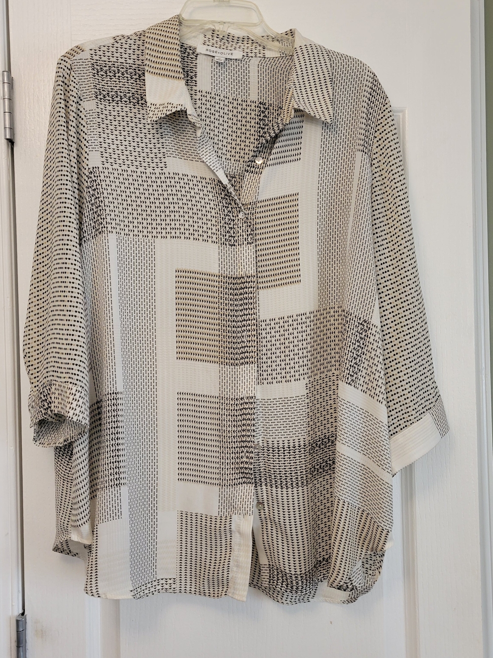 Rose & Olive Black and Cream Geo-Print Button Down Shirt